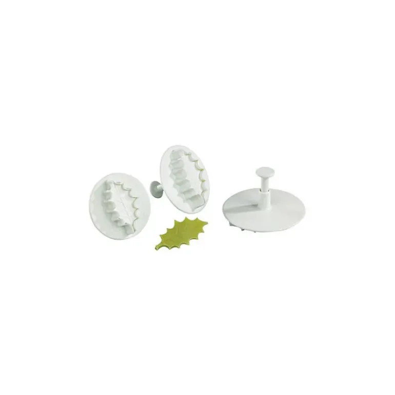3 Découpoirs Petite Feuille de Houx à Poussoir