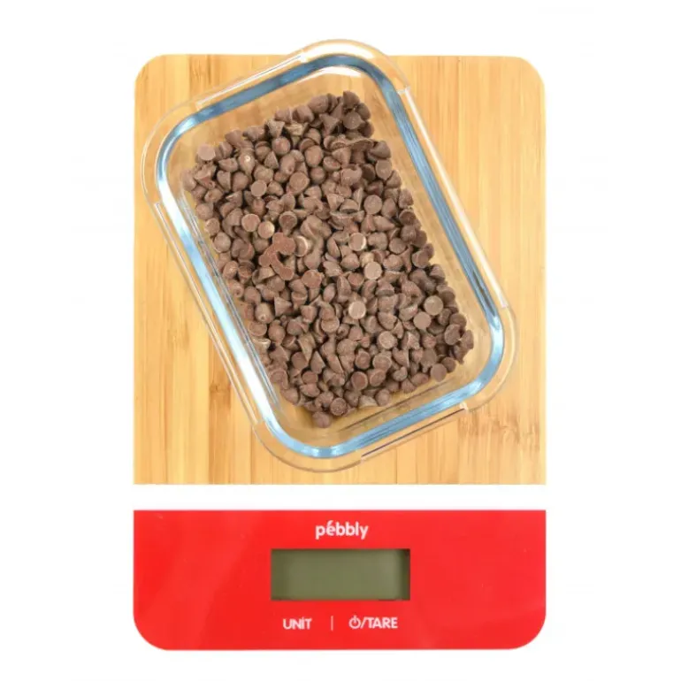 Balance de Cuisine Electronique Bambou Rectangle Rouge 23 x 16 cm Pebbly