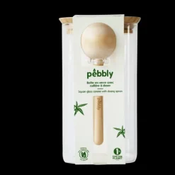 Boite de Conservation Carrée en Verre et Bambou avec Cuillère Doseuse 1,4 L Pebbly
