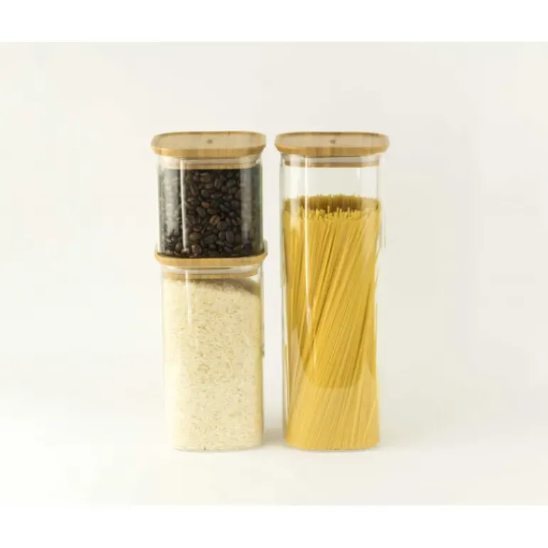 Boîte de Conservation en Verre et Bambou Carré 800 ml Pebbly
