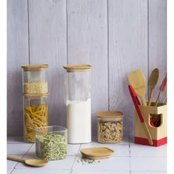 Boîte de Conservation en Verre et Bambou Carré 800 ml Pebbly