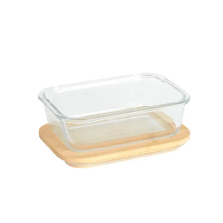 Boîte de Conservation en Verre et Bambou Rectangle 1520 ml Pebbly
