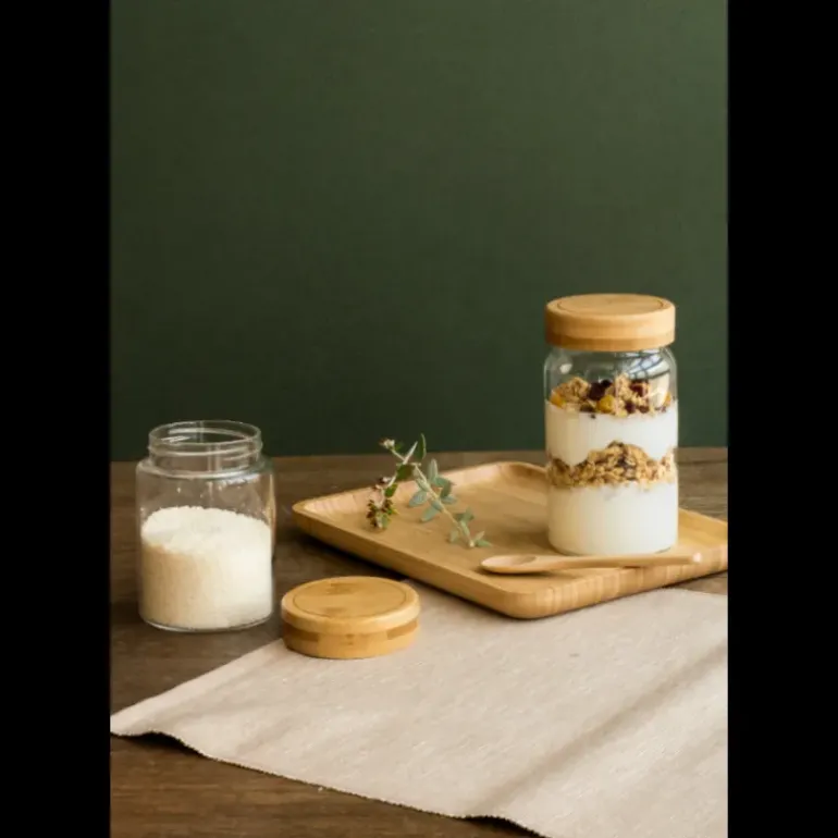 Boîte de Conservation en Verre et Bambou Rond 850 ml Pebbly