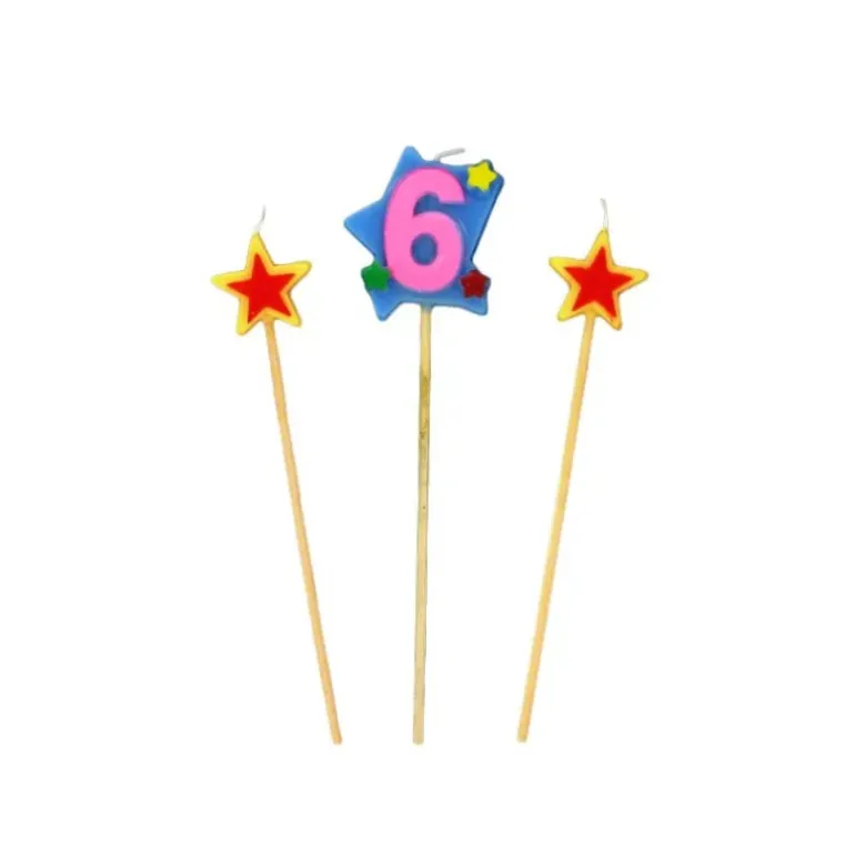 Bougie Chiffre 6 avec 2 bougies étoiles Gatodéco