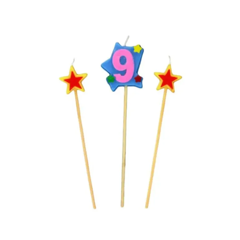 Bougie Chiffre 9 avec 2 bougies étoiles Gatodéco