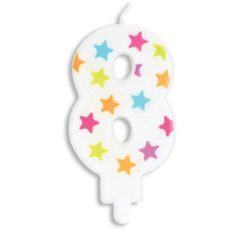 Bougie Chiffre 8 Blanche à Etoiles Multicolores Scrapcooking