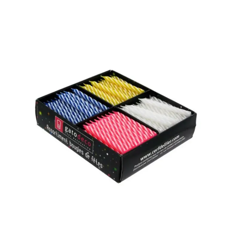Bougies Torsadées Fines Assorties (x250) Gatodéco