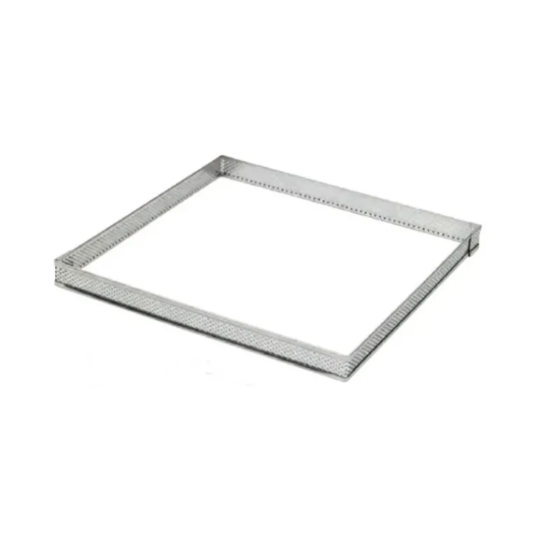 Cadre à Tarte Carré Inox Perforé 20 cm H.2 cm