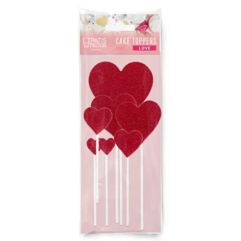 Cake Topper Cœurs Rouges (x7) Patisdécor
