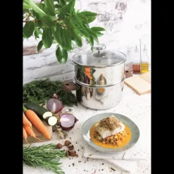 Casserole et Cuit Vapeur Inox Ø 24 cm Anses Noyer Biome Cristel