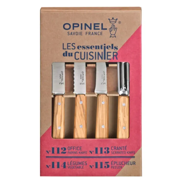 Coffret 3 Couteaux de Cuisine et un Eplucheur Olivier Les Essentiels Opinel