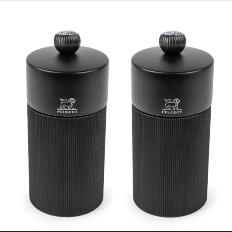 Coffret 2 Moulins Manuels Sel & Poivre Noir Mat 12 cm + Entonnoir Peugeot