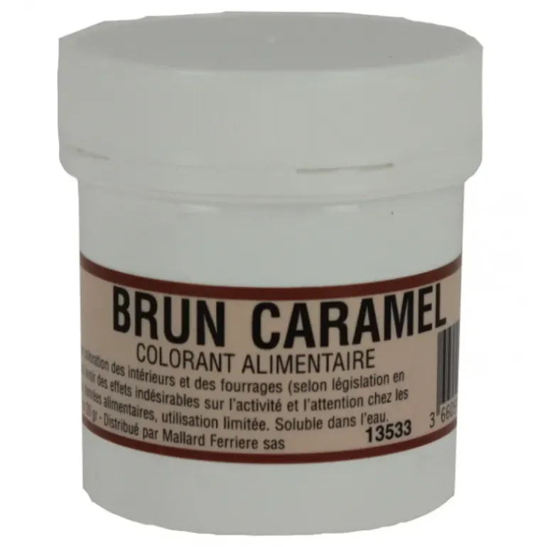 Colorant alimentaire Marron Brun Caramel E102/E129/E151 Poudre Hydrosoluble 20g