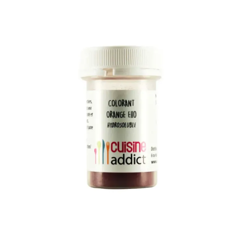 Colorant alimentaire Orange E110 10g Poudre Hydrosoluble Cuisineaddict