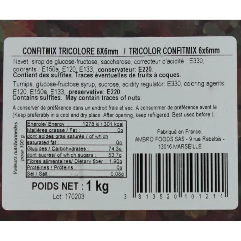 Cubes de Fruits Confits tricolores 1kg