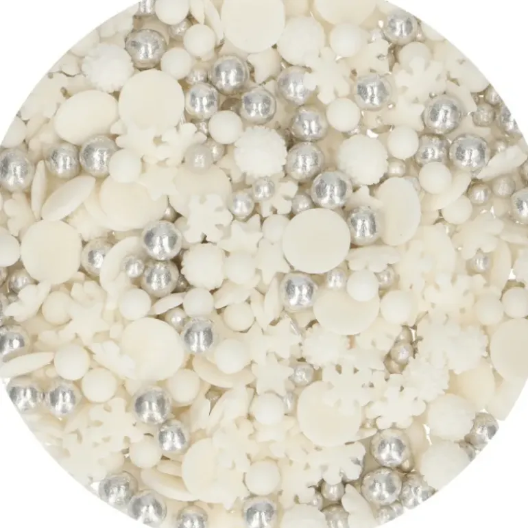 Décoration en Sucre Mélange Hiver Blanc et Argenté 50 g Funcakes