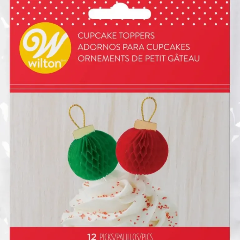 Décorations Boules de Noël Rouges et Vertes sur Piques (x12) Wilton