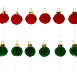Décorations Boules de Noël Rouges et Vertes sur Piques (x12) Wilton