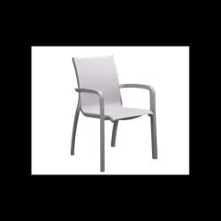 Fauteuil d'extérieur Noir Volcanique et Toile Gris Chinée Sunset Grosfillex