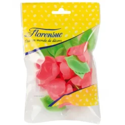 Fleurs de rose carmin x6, grandes feuilles x12 - en Azyme