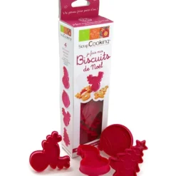 Kit 4 découpoirs à éjecteurs pour Biscuits Noël