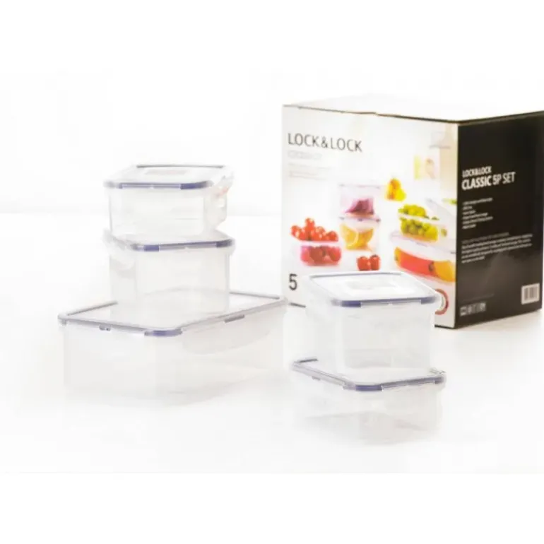 Lot de 5 Boîtes de Conservation Plastique 350 ml - 470 ml - 1 L Lock and Lock