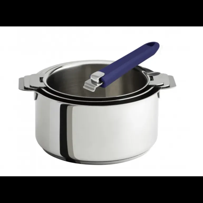 Lot de 3 Casseroles inox avec Poignée Bleue Mutine Amovible Cristel