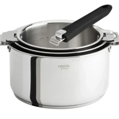Lot de 3 Casseroles inox Casteline avec 1 Poignée Mutine Amovible Cristel