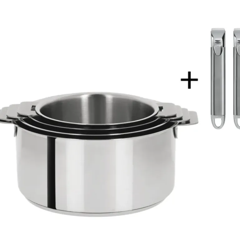 Lot de 4 Casseroles inox Mutine avec 2 Poignées Zénith Amovibles Cristel