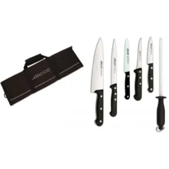 Mallette de cuisine 5 couteaux de cuisine et un fusil Arcos Universal Noir