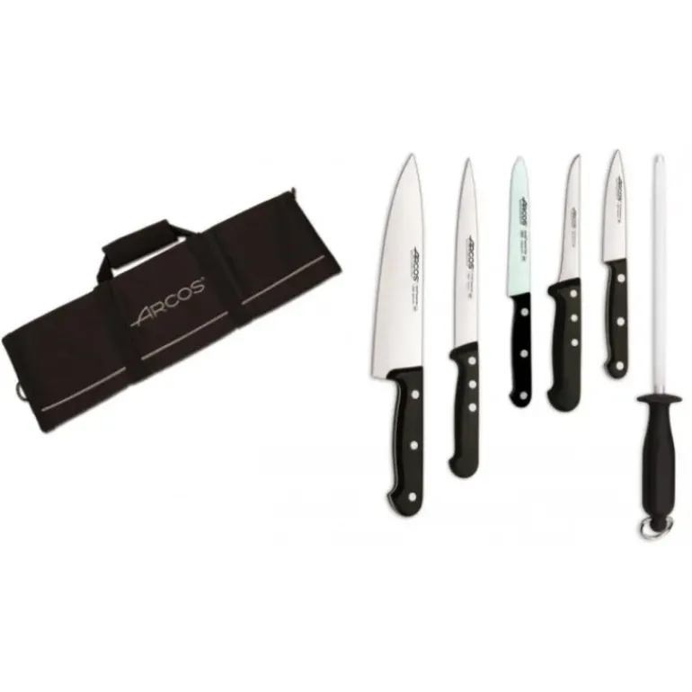 Mallette de cuisine 5 couteaux de cuisine et un fusil Arcos Universal Noir