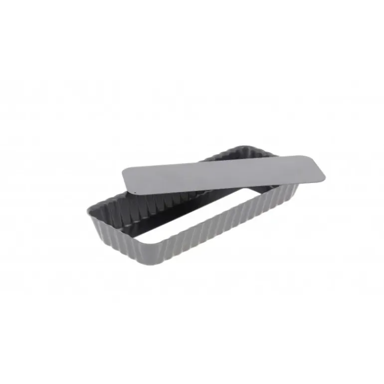 Moule Anti Adhésif Tarte Rectangle Fond Amovible 20 x 8 cm x H 2,7 cm De Buyer