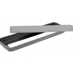 Moule Anti Adhésif Tarte Rectangle Fond Amovible 35,6 x 10,2 cm x H 2,7 cm De Buyer