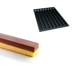 Moule Silicone 8 Mini Bûches Carrées 50 x 3 x H3 cm 445ml SilikoMart Professional