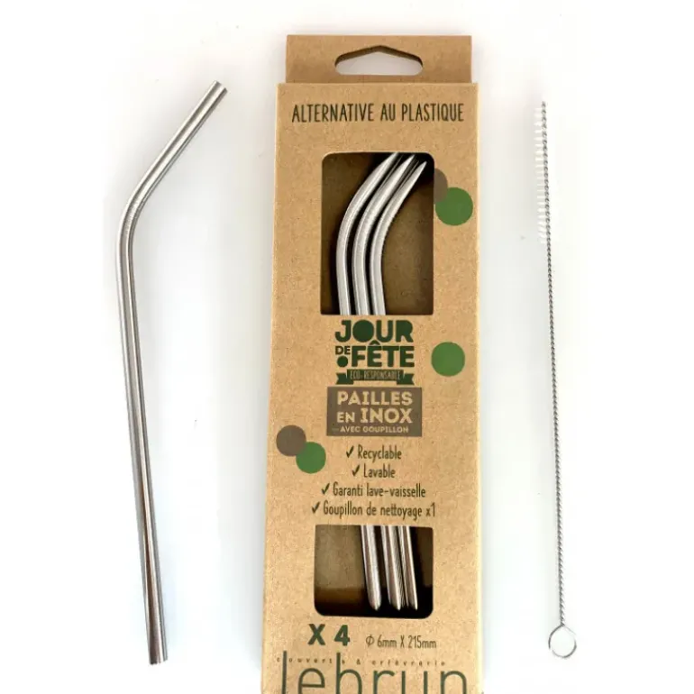 Paille en Inox Coudée 21,5cm x4 Lebrun