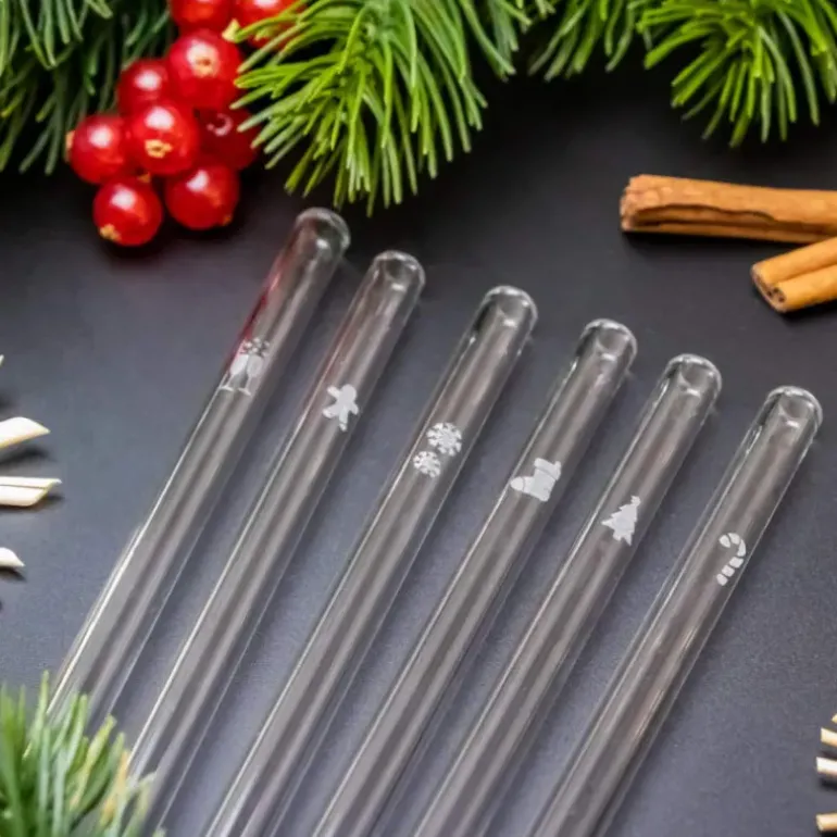 Paille Réutilisable en Verre Noël 20cm droite x6 HALM