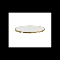 Plateau de Table Ø60 cm Marbre Blanc Cerclage Laiton Cerclé Topalit