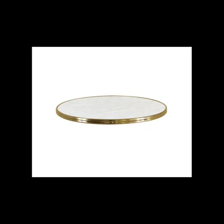 Plateau de Table Ø60 cm Marbre Blanc Cerclage Laiton Cerclé Topalit
