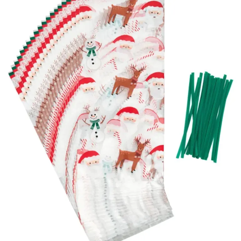 Sachet Bonbon Esprit de Noël 11 x 23,5 cm avec Attaches Sachet Wilton (x20)