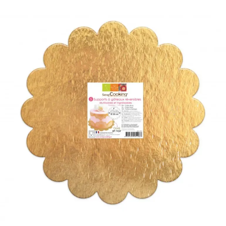 Support Gâteau Or et Noir Rond Cannelé Ø24cm x5 Scrapcooking